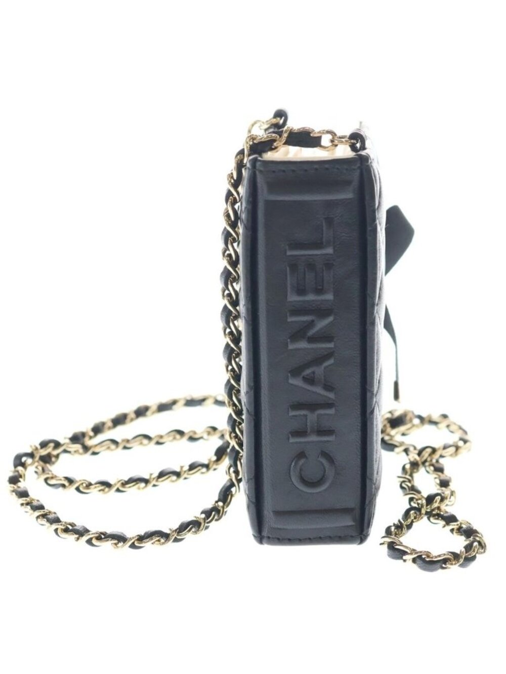 Chanel Book Card Case Mini Bag Chain Black Lambskin Gold - Picture 3 of 6